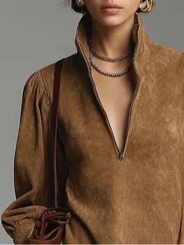 MONTANA™ | Brown Suede Mini Dress with Zip and Turtleneck