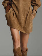 MONTANA™ | Brown Suede Mini Dress with Zip and Turtleneck