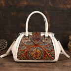 FLORINA™ – Engraved Floral Motif Leather Handbag