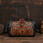 FLORINA™ – Engraved Floral Motif Leather Handbag
