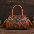 FLORINA™ – Engraved Floral Motif Leather Handbag
